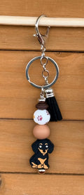 Dachshund Wiener Dog Silicone Beaded Keychain with Leather Tassel | Black, Brown & Tan