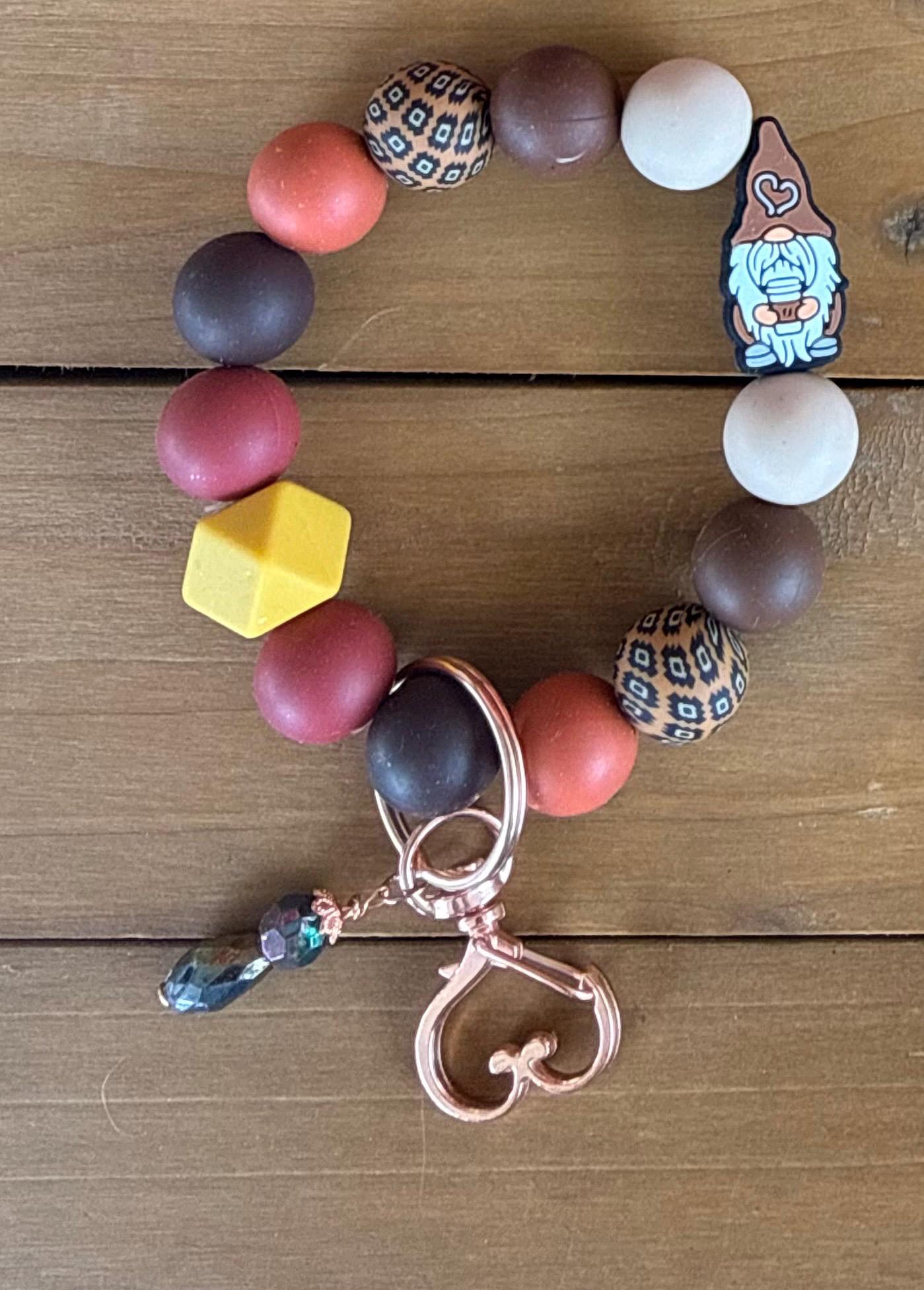 Coffee Gnome Silicone Beaded Keychain & Wristlet with Leather Tassel
