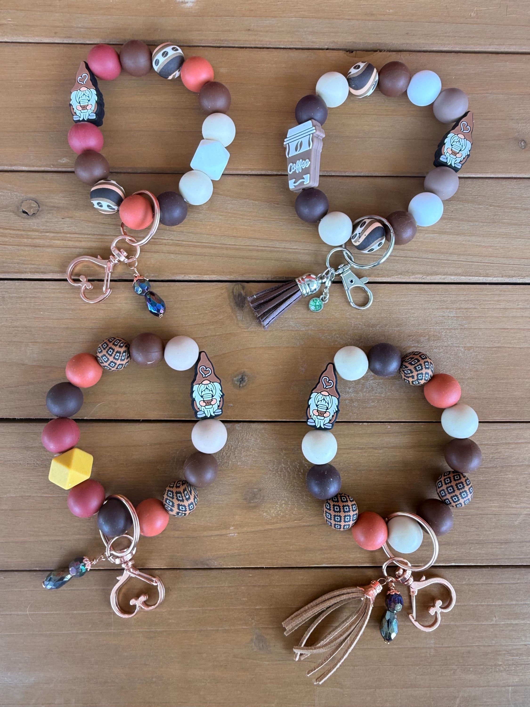 Coffee Gnome Silicone Beaded Keychain & Wristlet with Leather Tassel