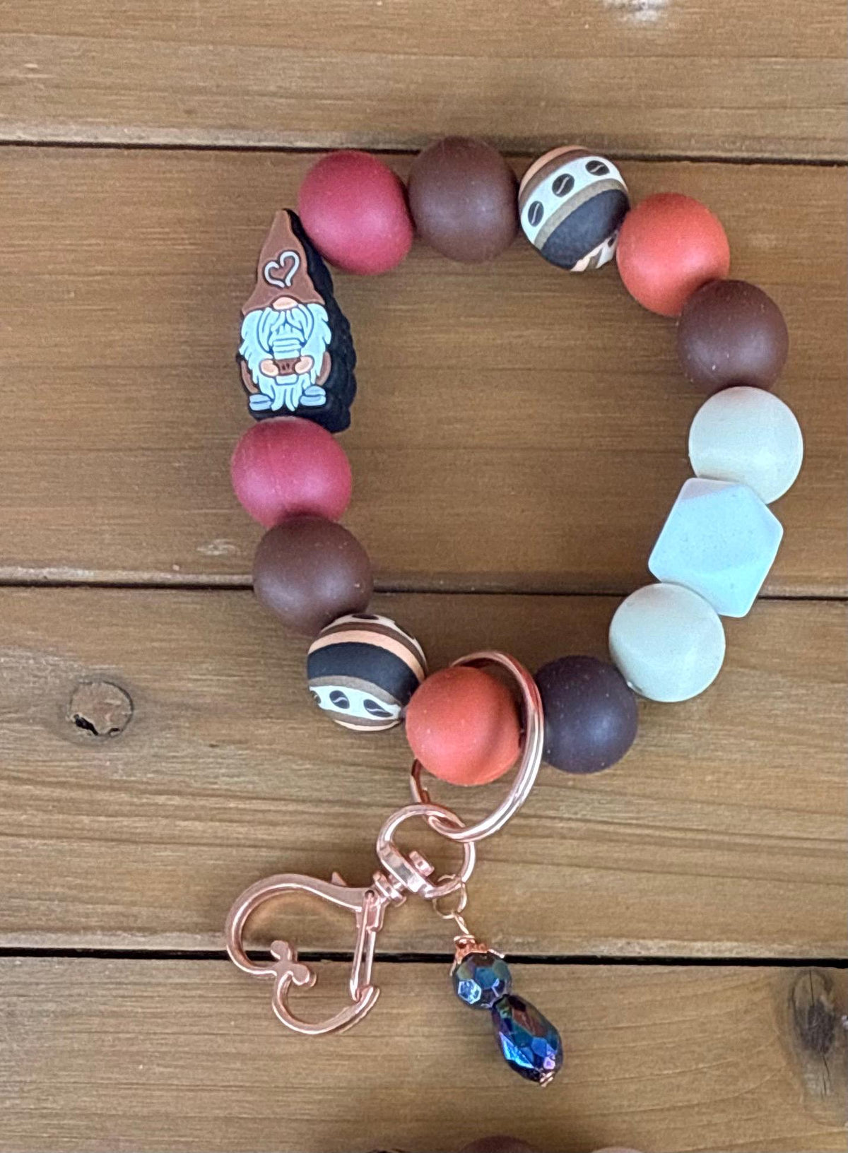 Coffee Gnome Silicone Beaded Keychain & Wristlet with Leather Tassel