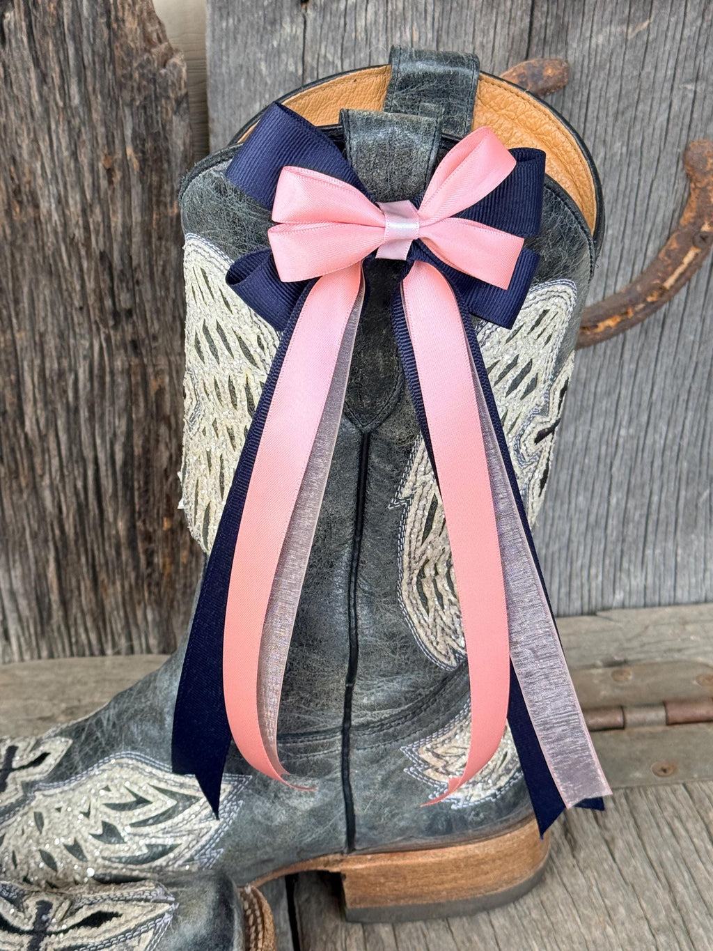 Navy Blue & Dusty Pink Rose Western Boot Bows for Cowboy Boots