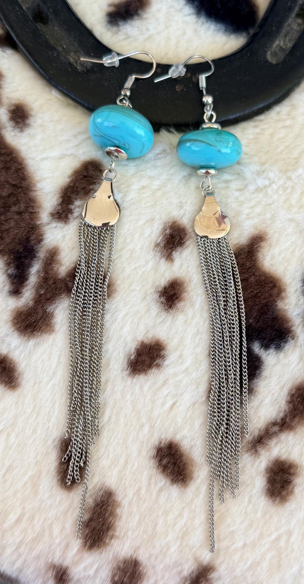 Western Boho Turquoise Stone & Silver Chain Dangle Earrings | Cowgirl Concert Jewelry