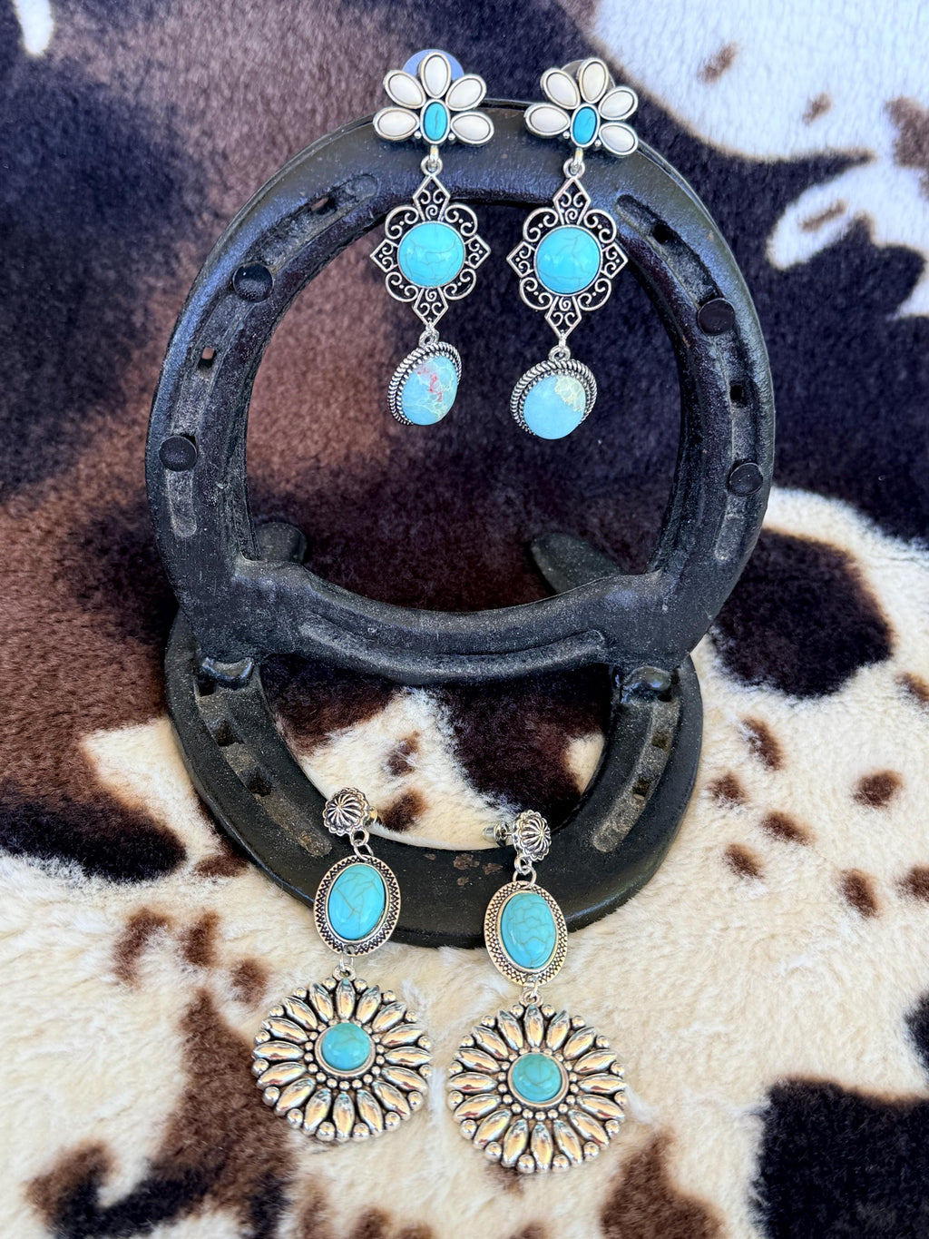 Western Boho Turquoise Concho Dangle Earrings | Cowgirl Statement Jewelry