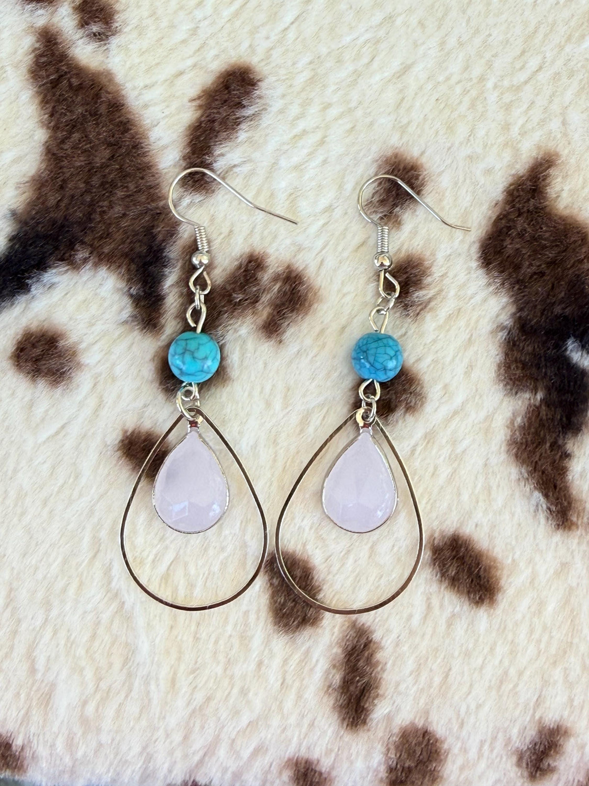 Turquoise & White Stone Wire Teardrop Earrings | Western Boho Dangle
