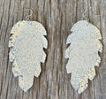 Western Boho Faux Leather Feather Dangle Earrings | Silver & White Glitter