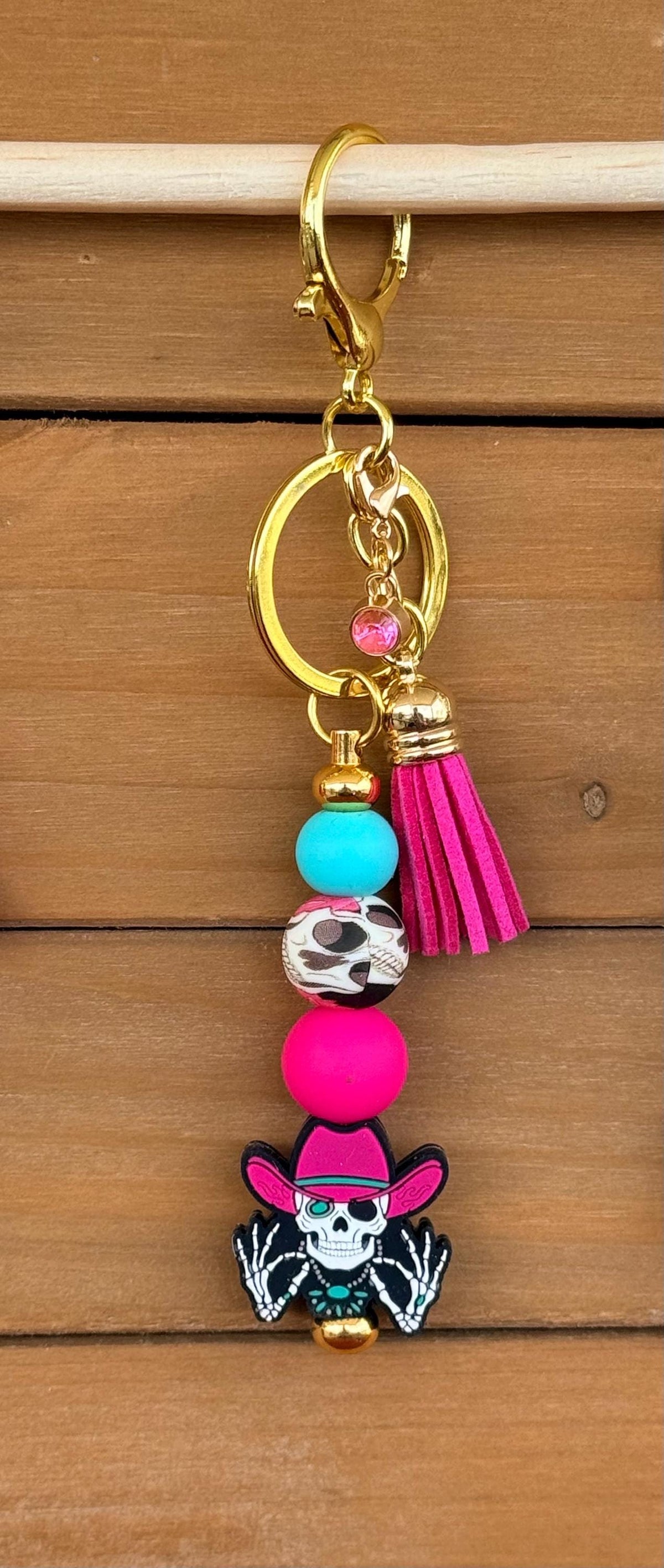 Western Sassy Sayings Silicone Beaded Keychain with Leather Tassel | Howdy, Yell Naw, Skeleton & More