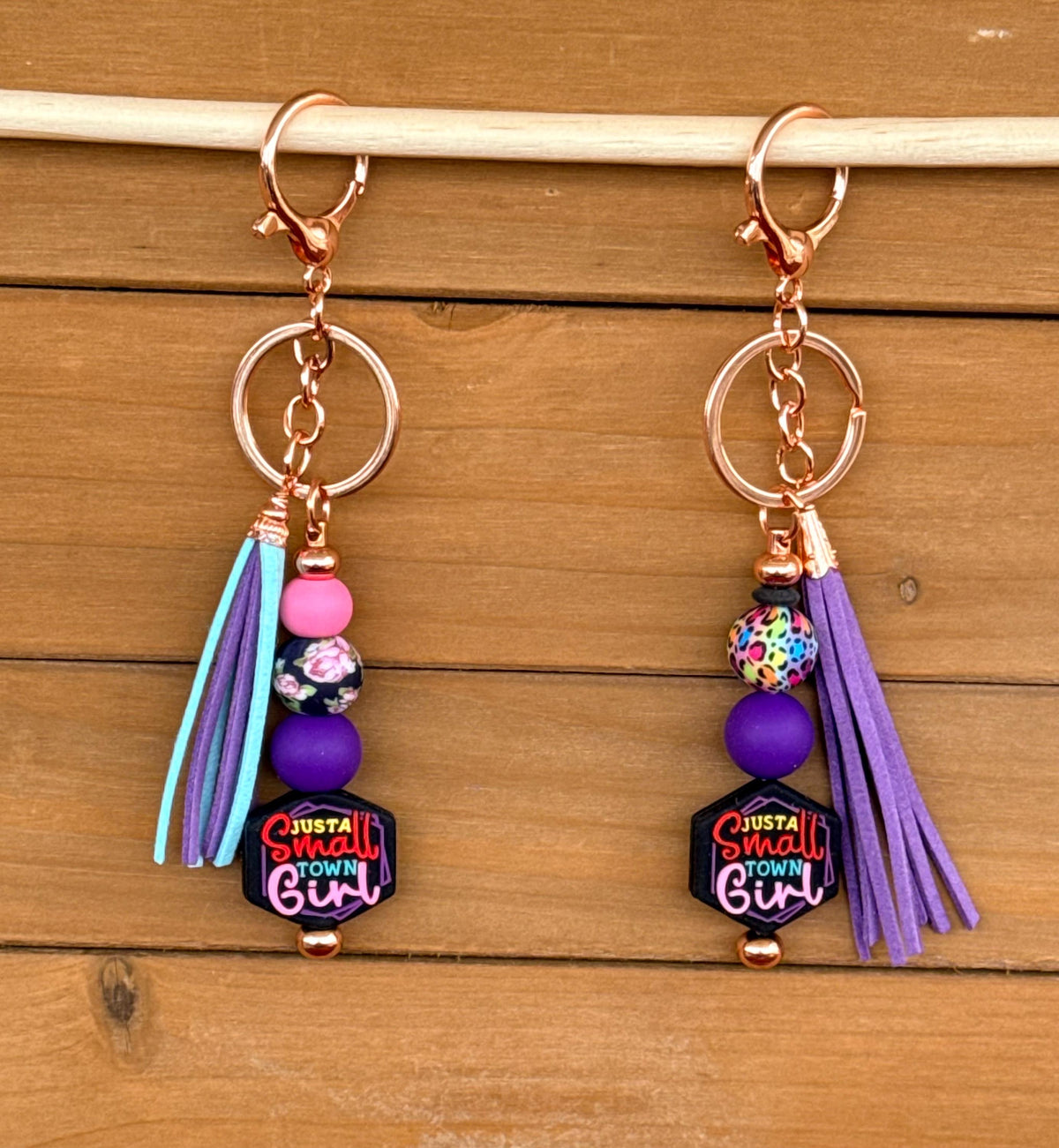 Small Town Girl Silicone Beaded Keychain & Wristlet with Leather Tassel