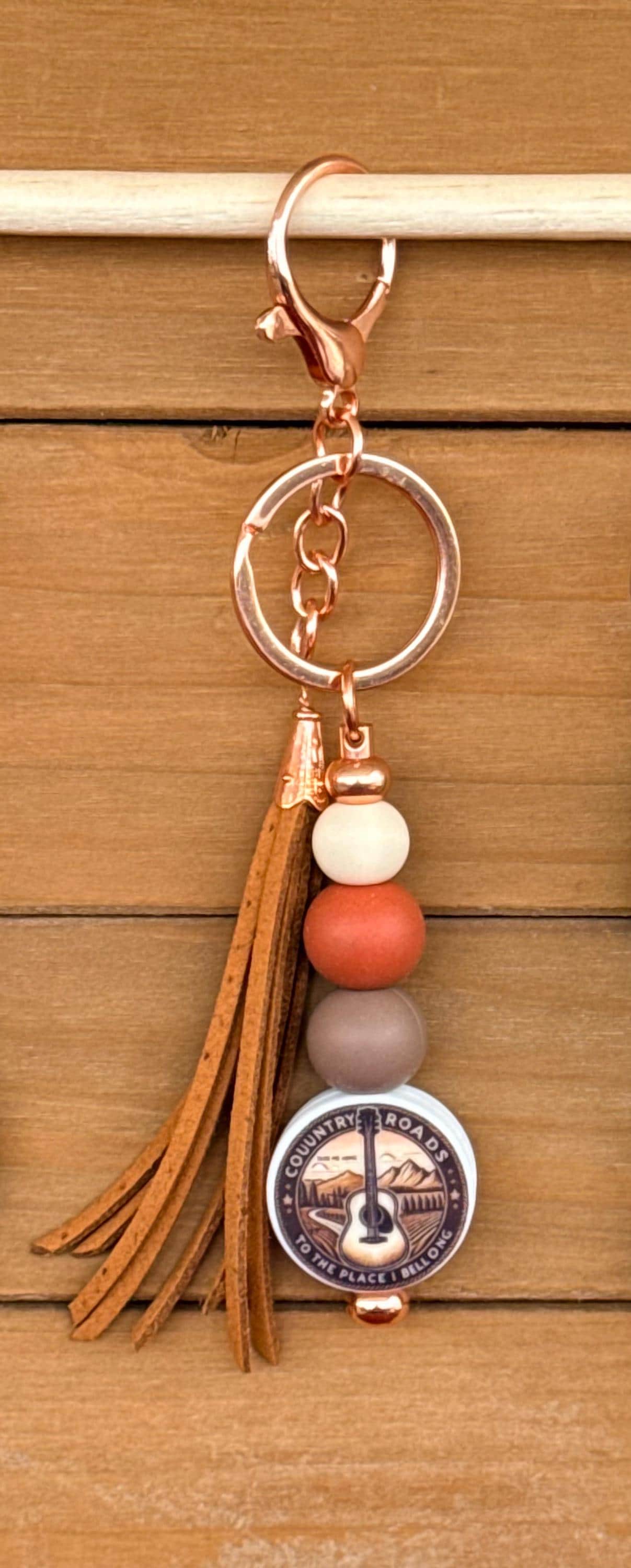 Country Music Silicone Beaded Keychain | 90s Country & Classic Country Roads Bag Charm