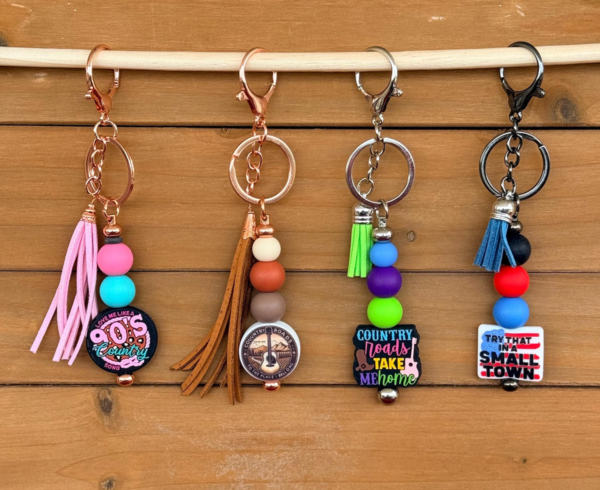 Country Music Silicone Beaded Keychain | 90s Country & Classic Country Roads Bag Charm