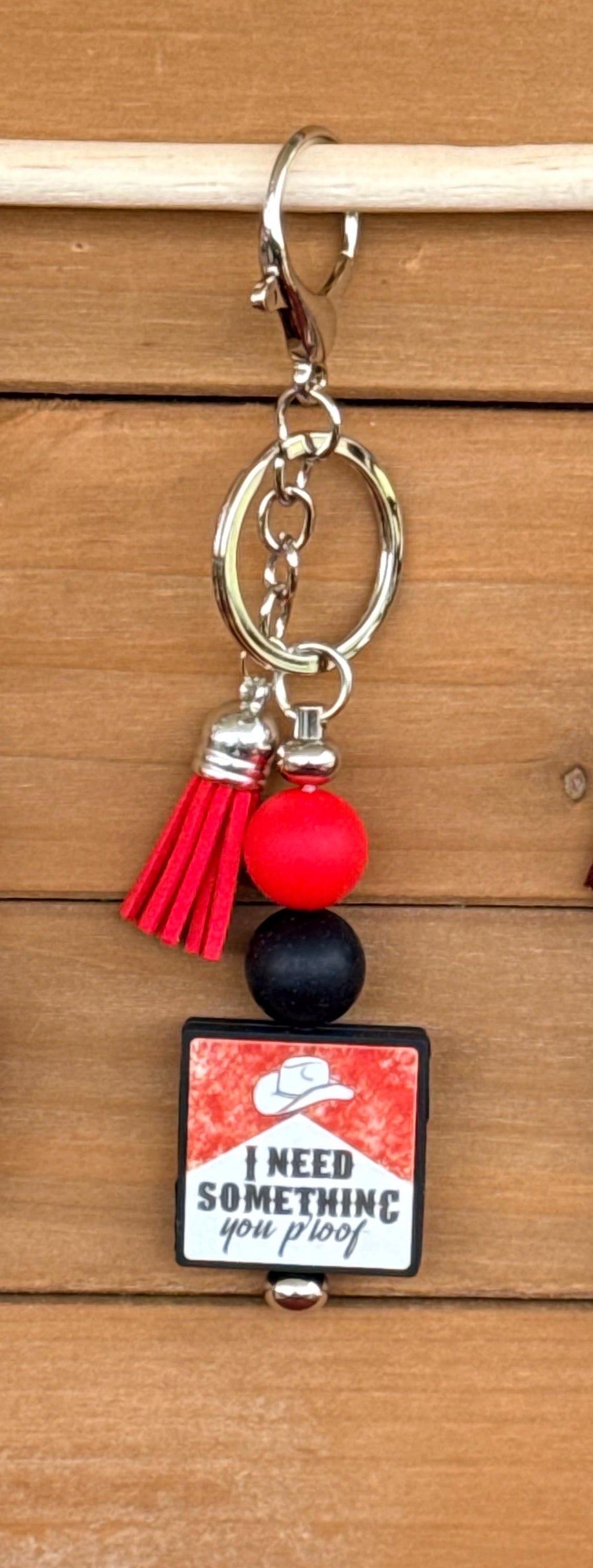 Country Music Fan Silicone Beaded Keychain with Leather Tassel