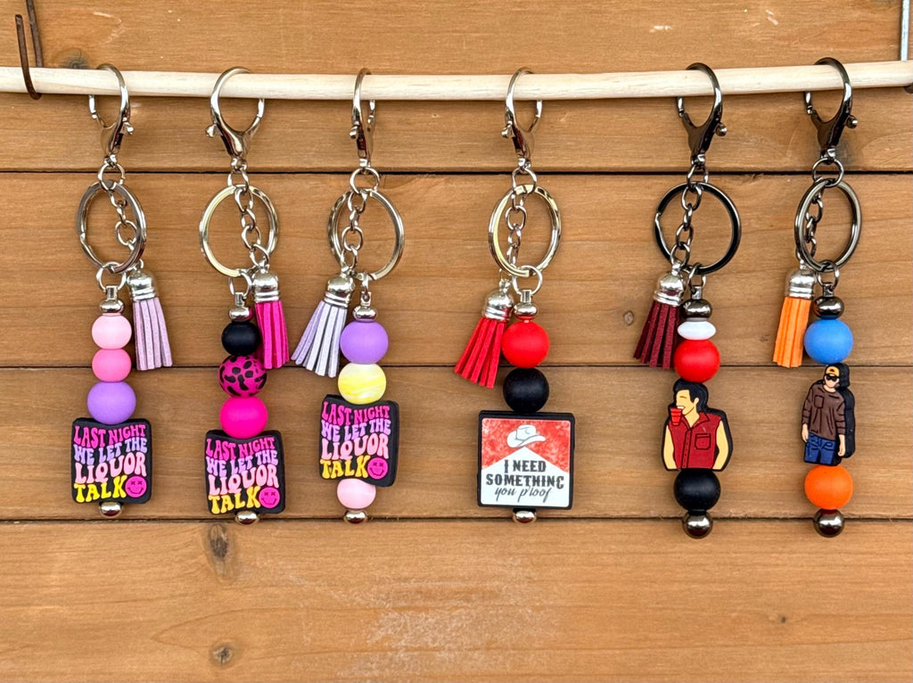 Country Music Fan Silicone Beaded Keychain with Leather Tassel
