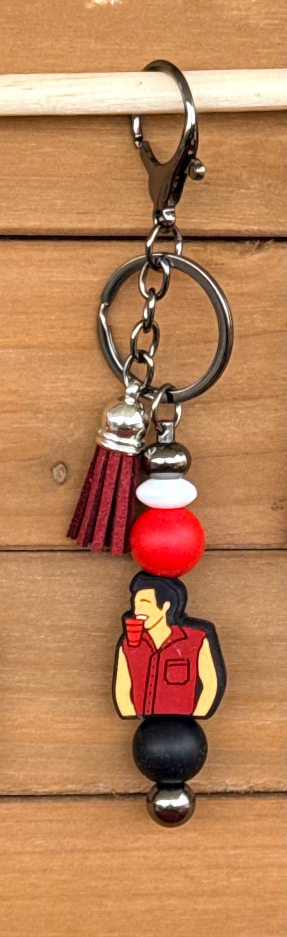 Country Music Fan Silicone Beaded Keychain with Leather Tassel