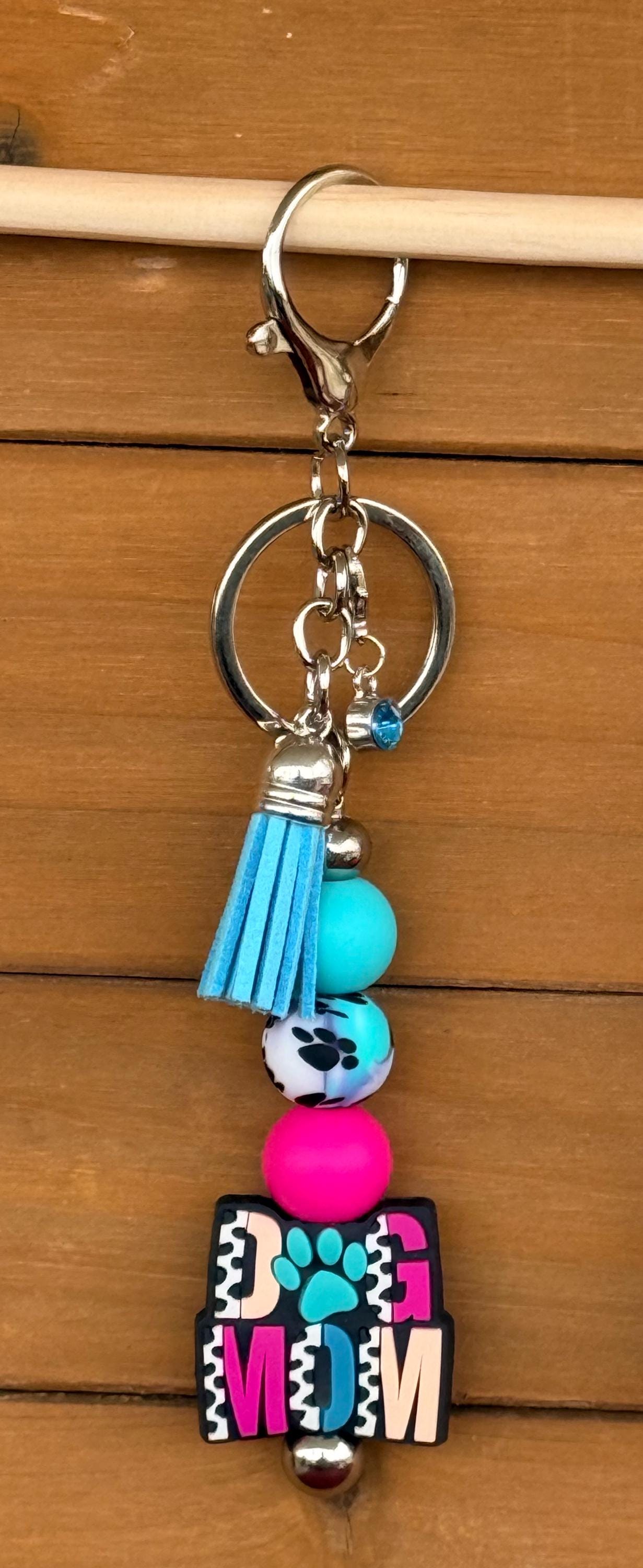 Dog Mom Silicone Beaded Keychain & Wristlet with Leather Tassel