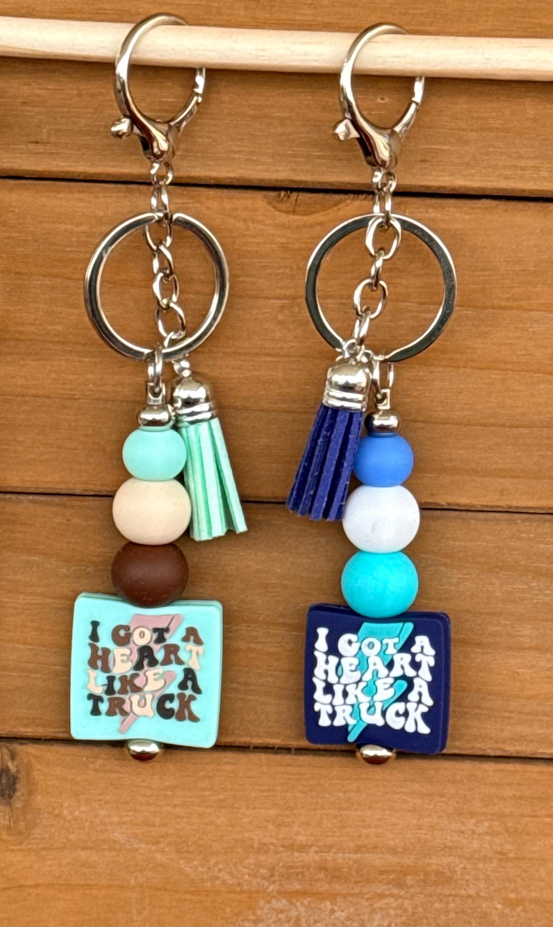 Country Music Silicone Beaded Faux Leather Tassel Keychain | Western Heart & Watermelon | Bag & Backpack Charm