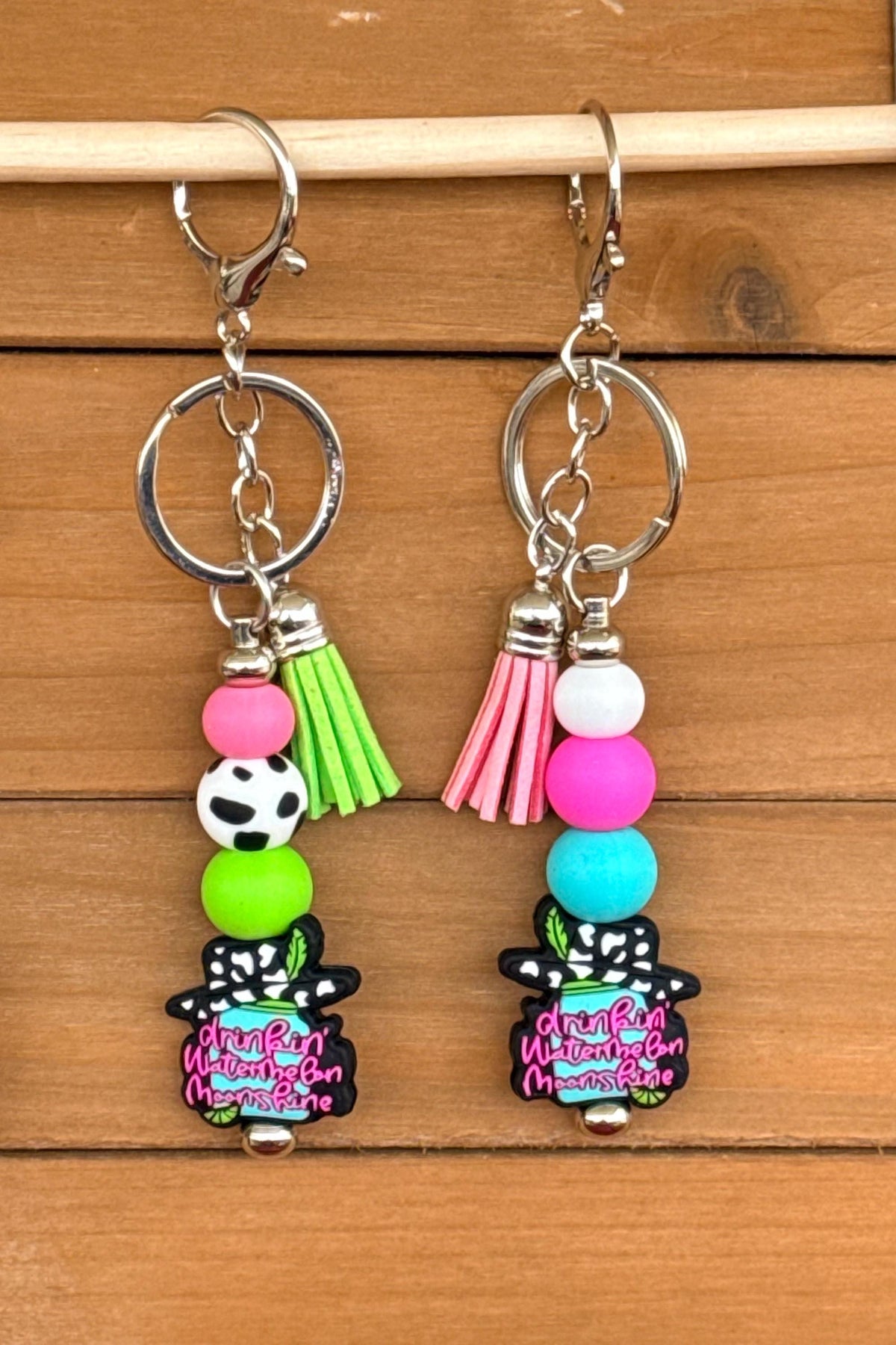 Country Music Silicone Beaded Faux Leather Tassel Keychain | Western Heart & Watermelon | Bag & Backpack Charm