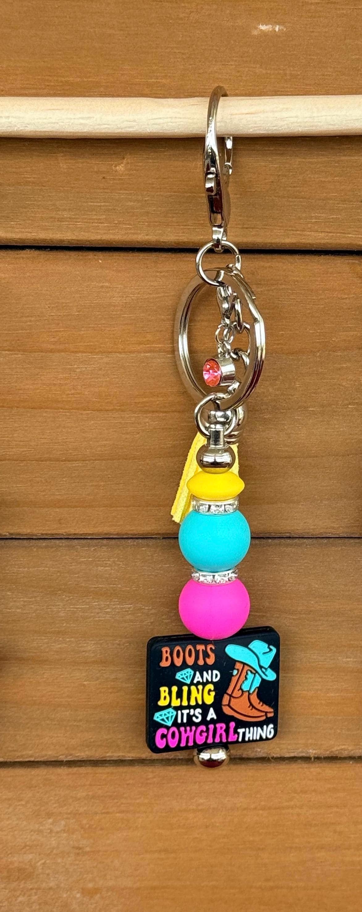Western Boots Silicone Beaded Keychain with Leather Tassel
