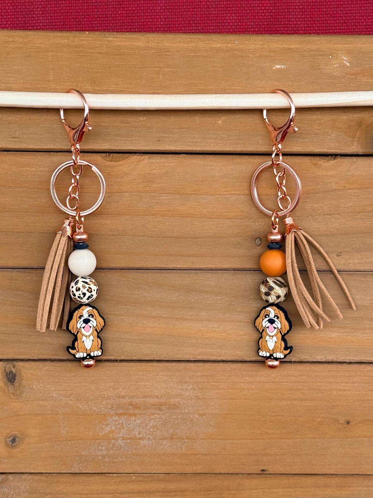 Goldendoodle Labradoodle Dog Silicone Beaded Keychain & Wristlet with Leather Tassel