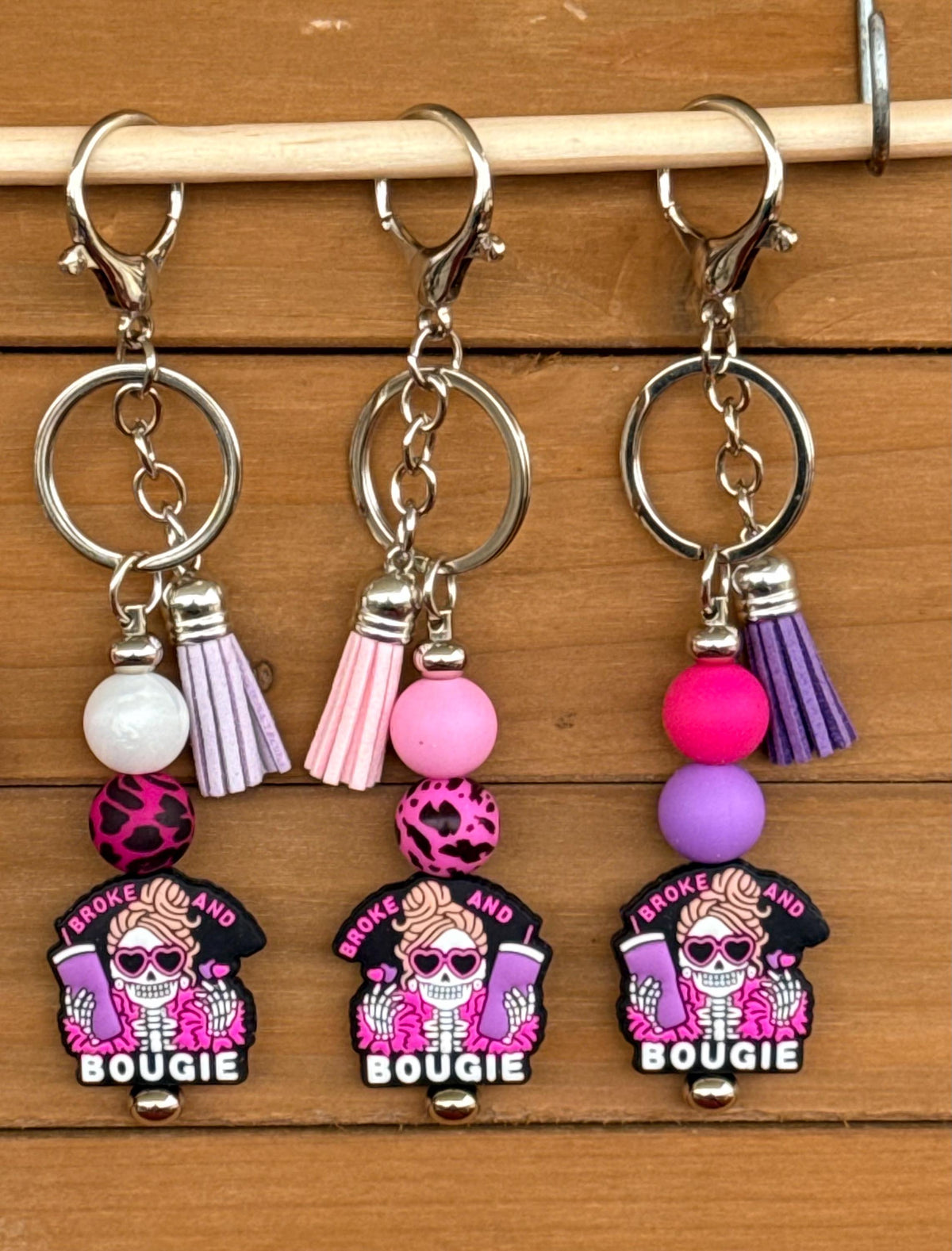 Broke & Bougie Silicone Beaded Keychain with Leather Tassel