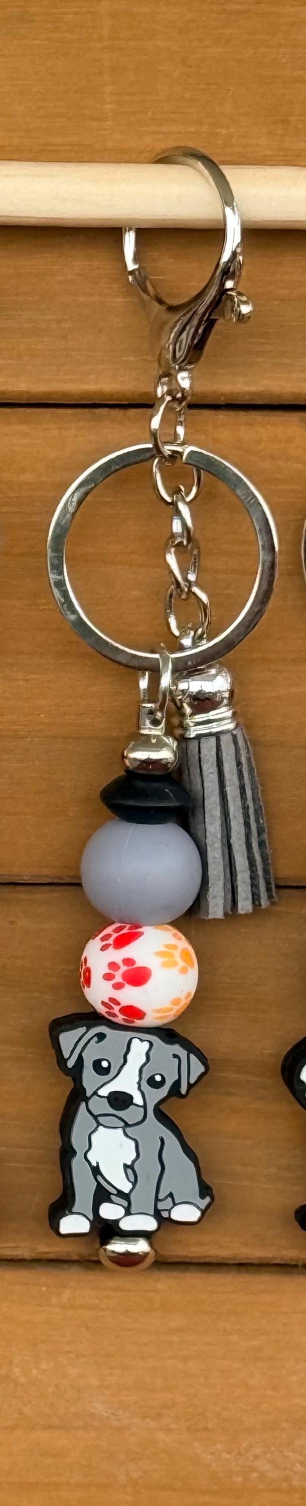 Dog Breed Silicone Beaded Keychain with Leather Tassel