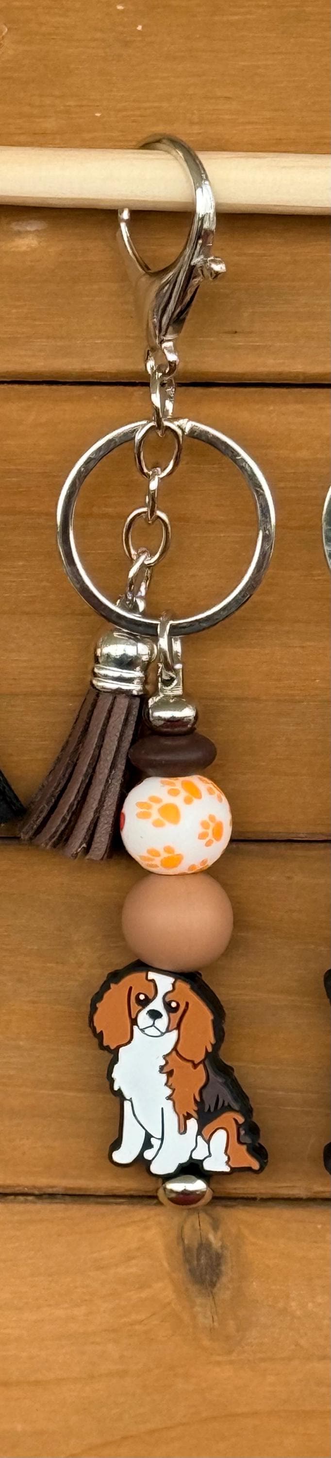 Dog Breed Silicone Beaded Keychain with Leather Tassel