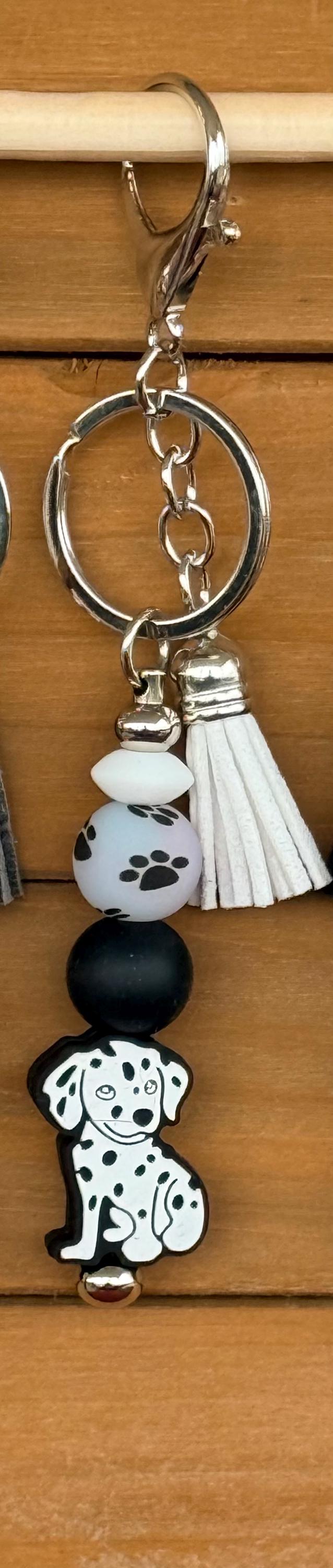 Dog Breed Silicone Beaded Keychain with Leather Tassel