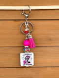 Expensive & Talks Back Bougie Silicone Beaded Keychain | Pink Cheetah Print with Leather Tassel