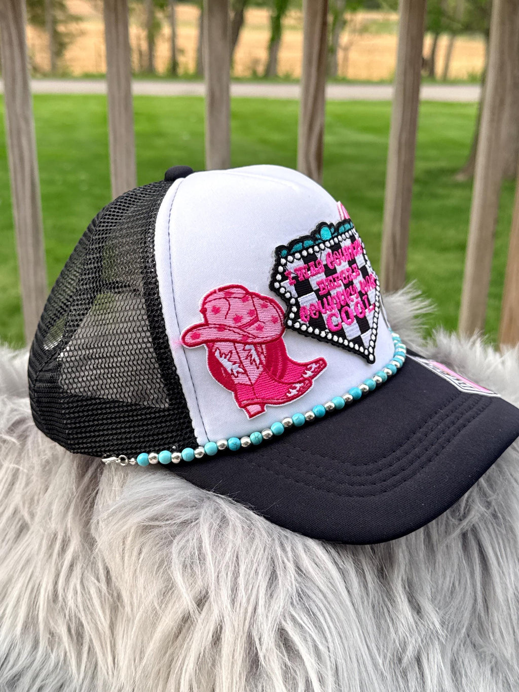 Classic Country Black Trucker Hat | Western Iron-On Patch Concert Cap