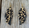 Black & Gold Leopard Print Faux Leather Dangle Earrings | Handmade Western Boho Statement Earrings with Chain Accents