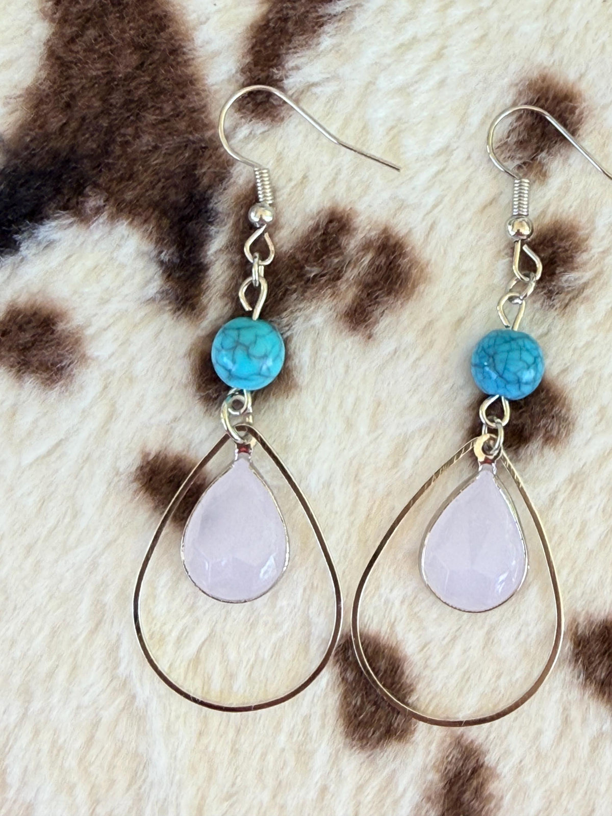 Turquoise & White Stone Wire Teardrop Earrings | Western Boho Dangle
