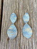 Boho Western Faux Leather Teardrop Leaf-Shaped Dangle Earrings - Blue & Metallic Silver