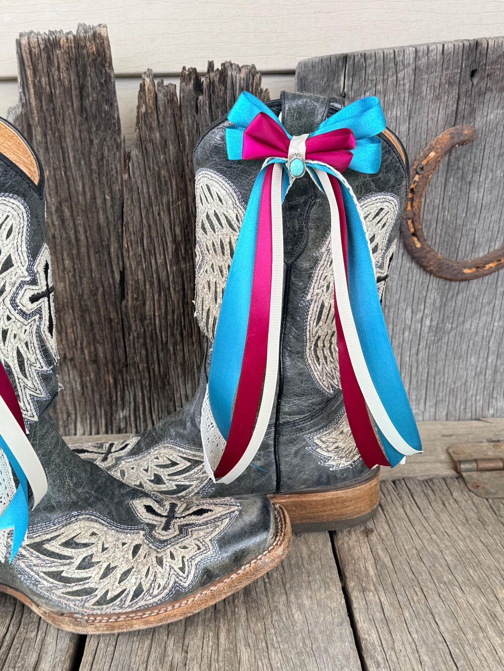 Teal, Maroon & Ivory Lace Western Boot Bows | Country Wedding & Concert Accessory