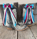 Teal, Maroon & Ivory Lace Western Boot Bows | Country Wedding & Concert Accessory