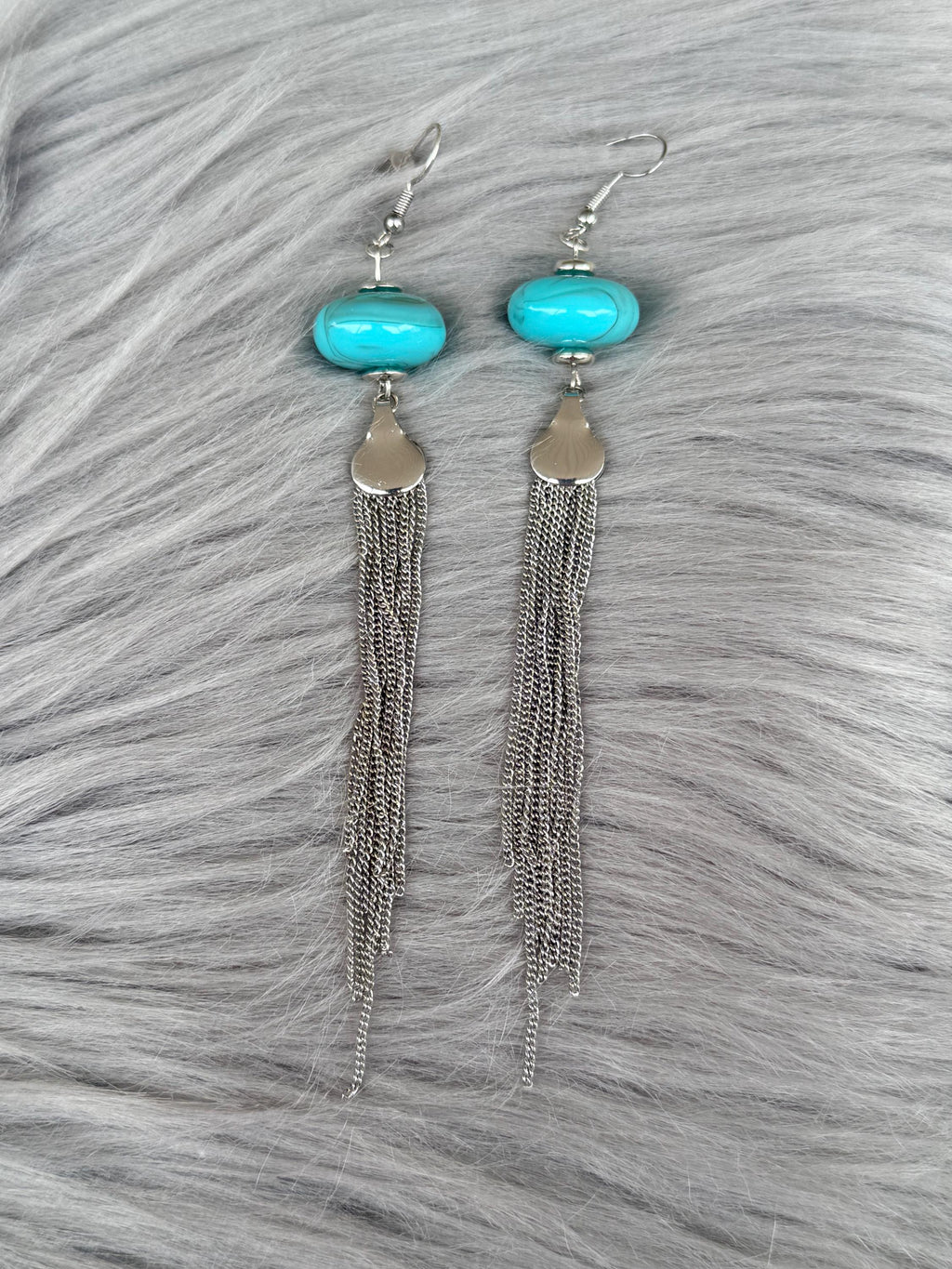 Western Boho Turquoise Stone & Silver Chain Dangle Earrings | Cowgirl Concert Jewelry