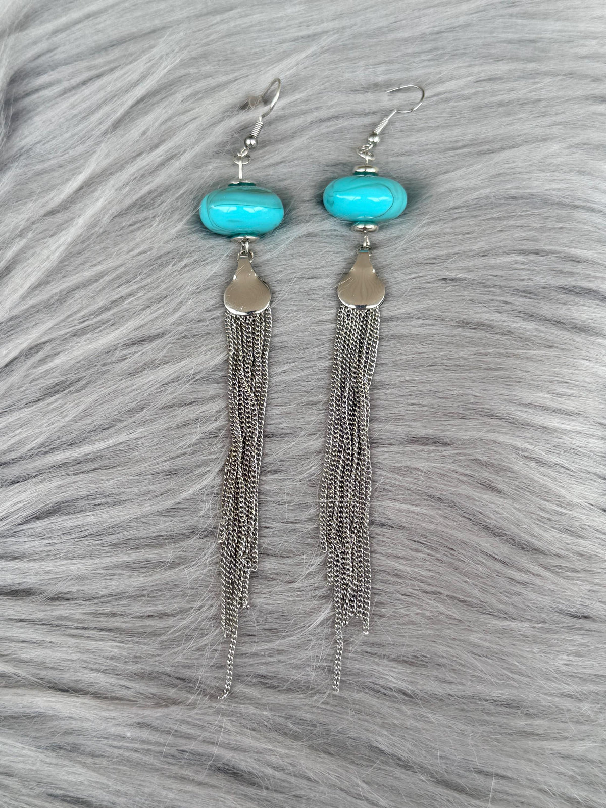 Western Boho Turquoise Stone & Silver Chain Dangle Earrings | Cowgirl Concert Jewelry