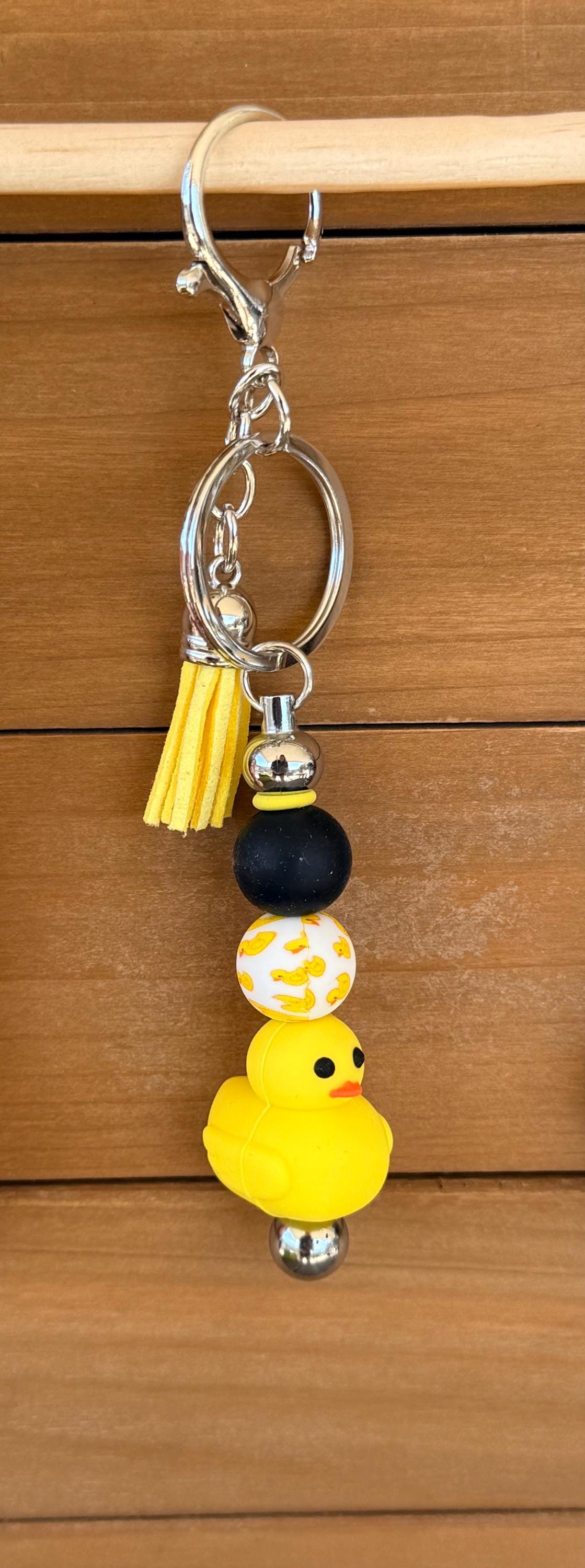 Rubber Duck Drop Silicone Beaded Keychain with Leather Tassel