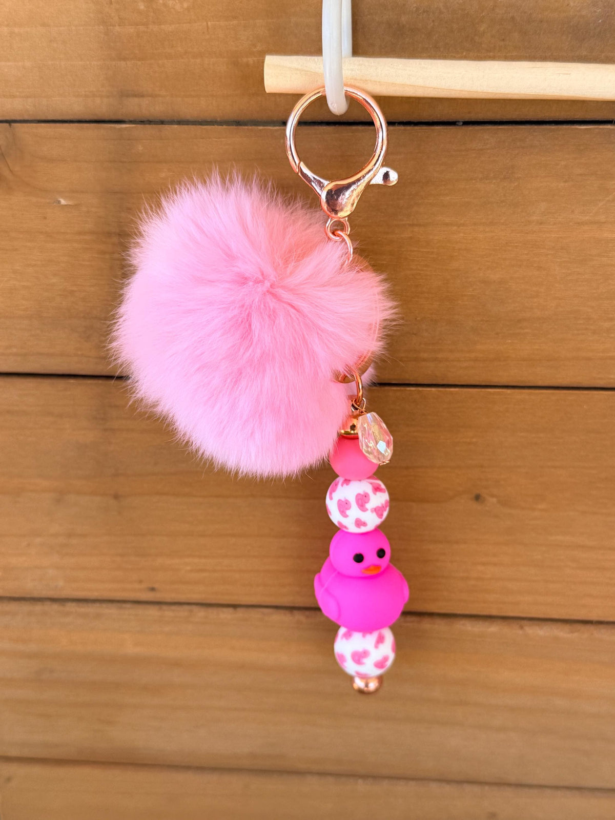 Rubber Duck Drop Silicone Beaded Keychain with Leather Tassel