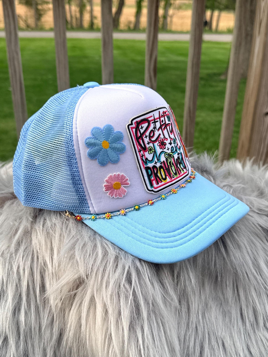 Petty When Provoked Trucker Hat | Sassy Summer Cap with Flower Hat Chain