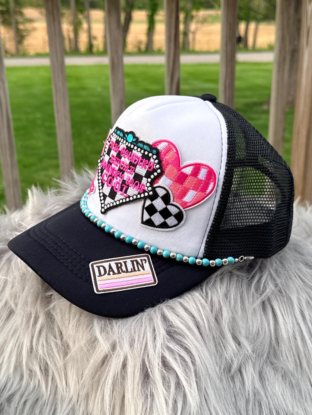 Classic Country Black Trucker Hat | Western Iron-On Patch Concert Cap