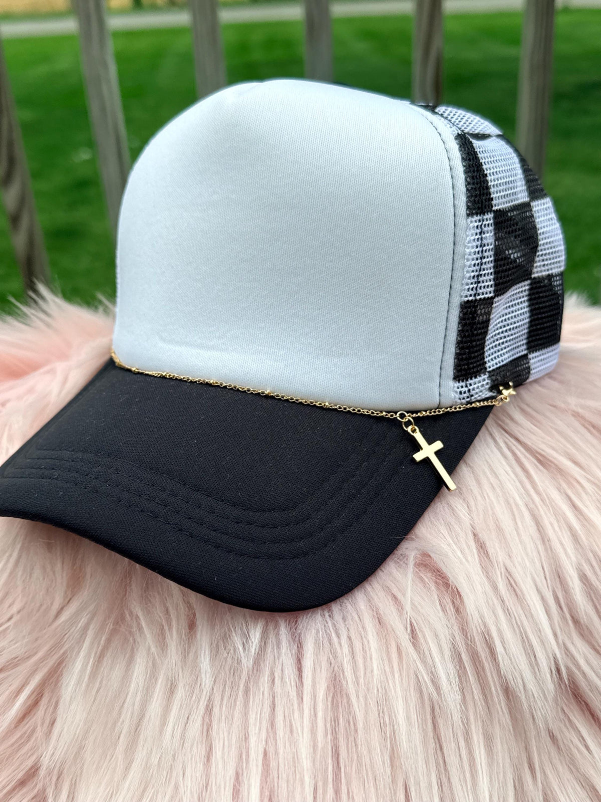 Gold Cross Hat Chain | Christian Religious Hat Accessory for Trucker & Baseball Caps