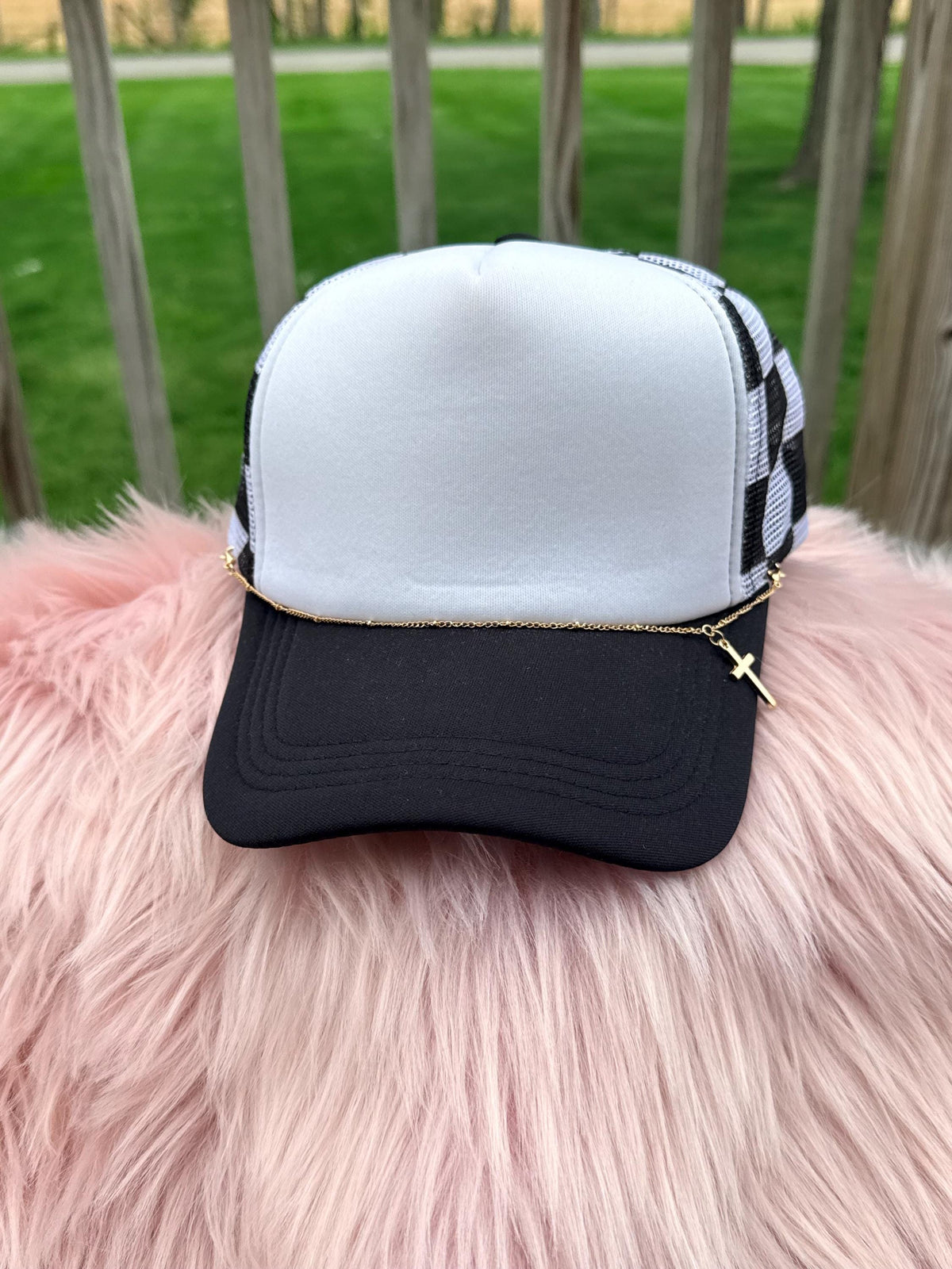 Gold Cross Hat Chain | Christian Religious Hat Accessory for Trucker & Baseball Caps
