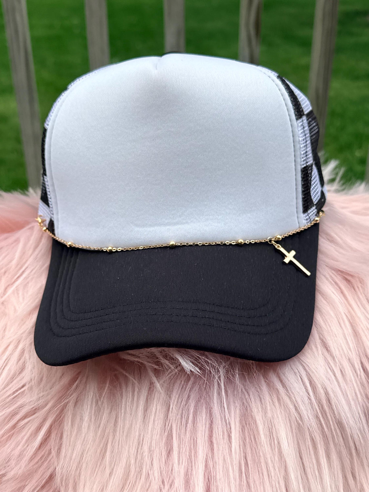 Gold Cross Hat Chain | Christian Religious Hat Accessory for Trucker & Baseball Caps