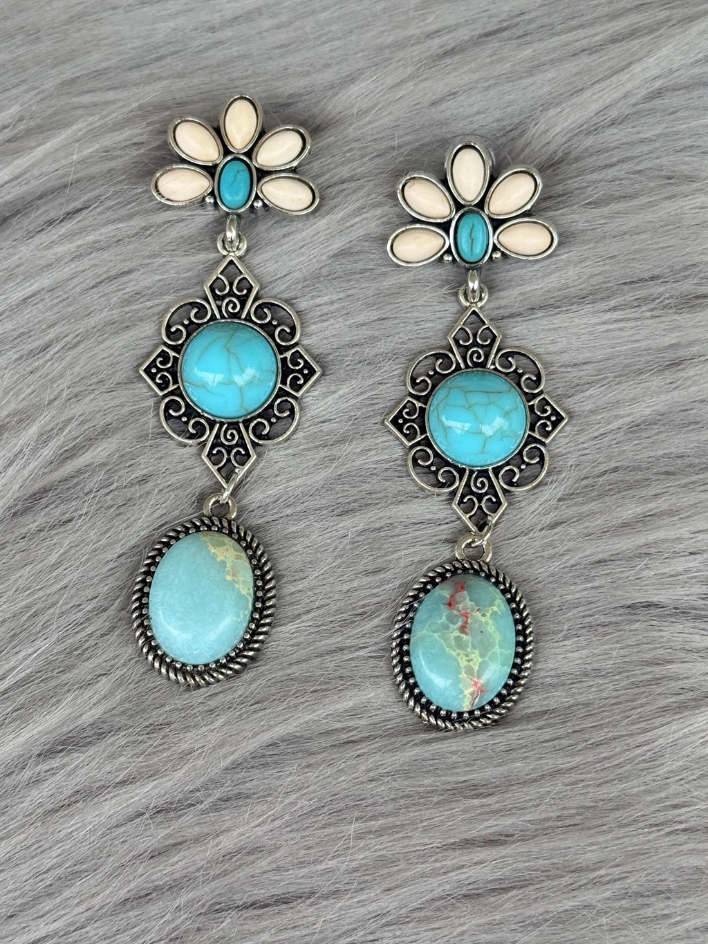 Western Boho Turquoise Concho Dangle Earrings | Cowgirl Statement Jewelry