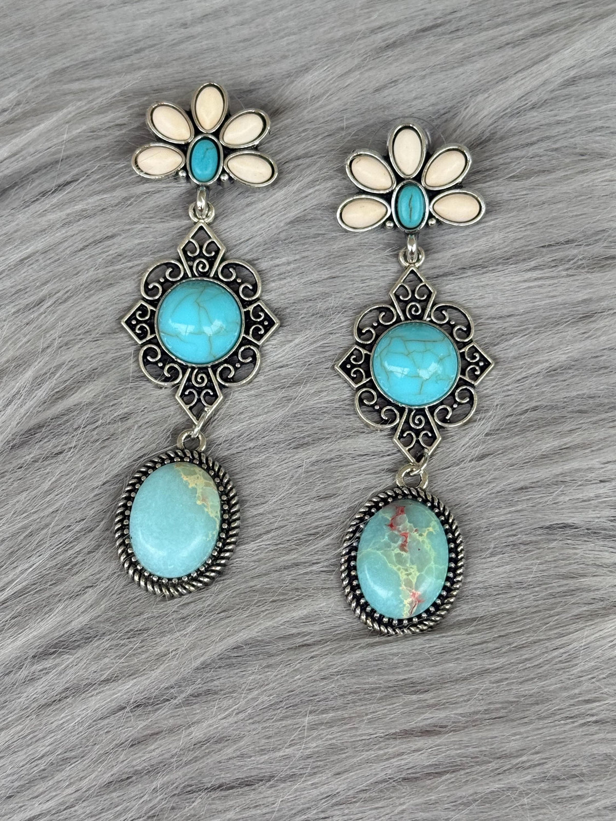 Western Boho Turquoise Concho Dangle Earrings | Cowgirl Statement Jewelry
