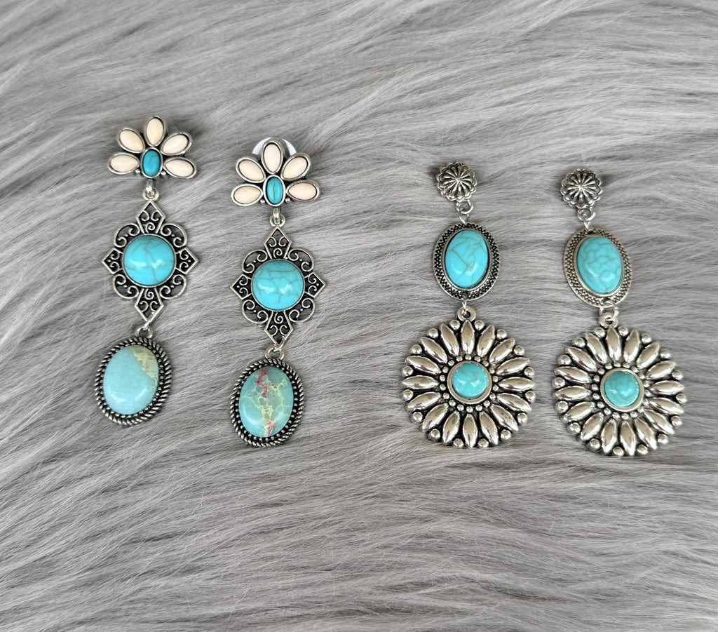 Western Boho Turquoise Concho Dangle Earrings | Cowgirl Statement Jewelry