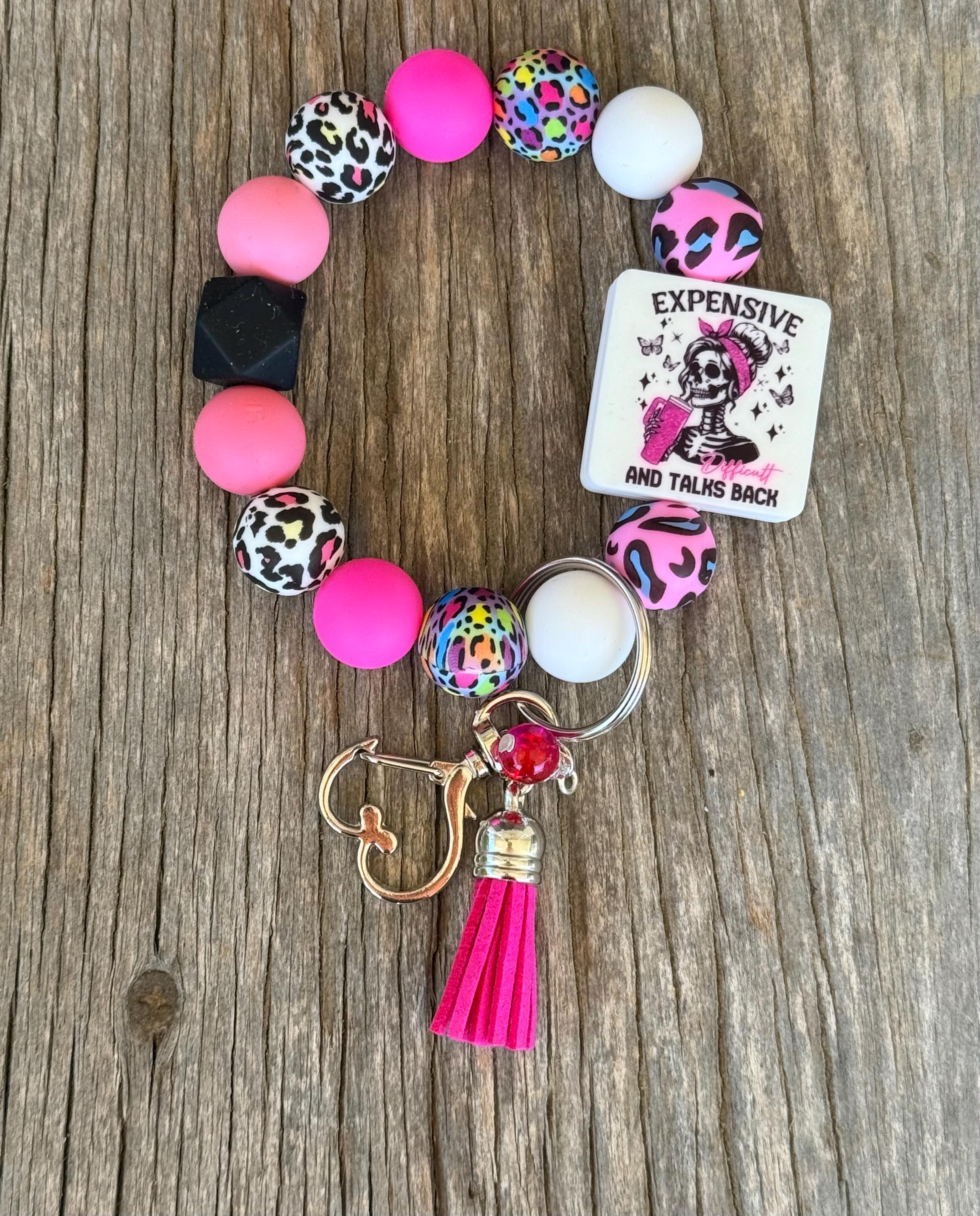 Bougie & Broke Silicone Beaded Wristlet Bracelet Keychain with Leather Tassel | Sassy Quote Styles
