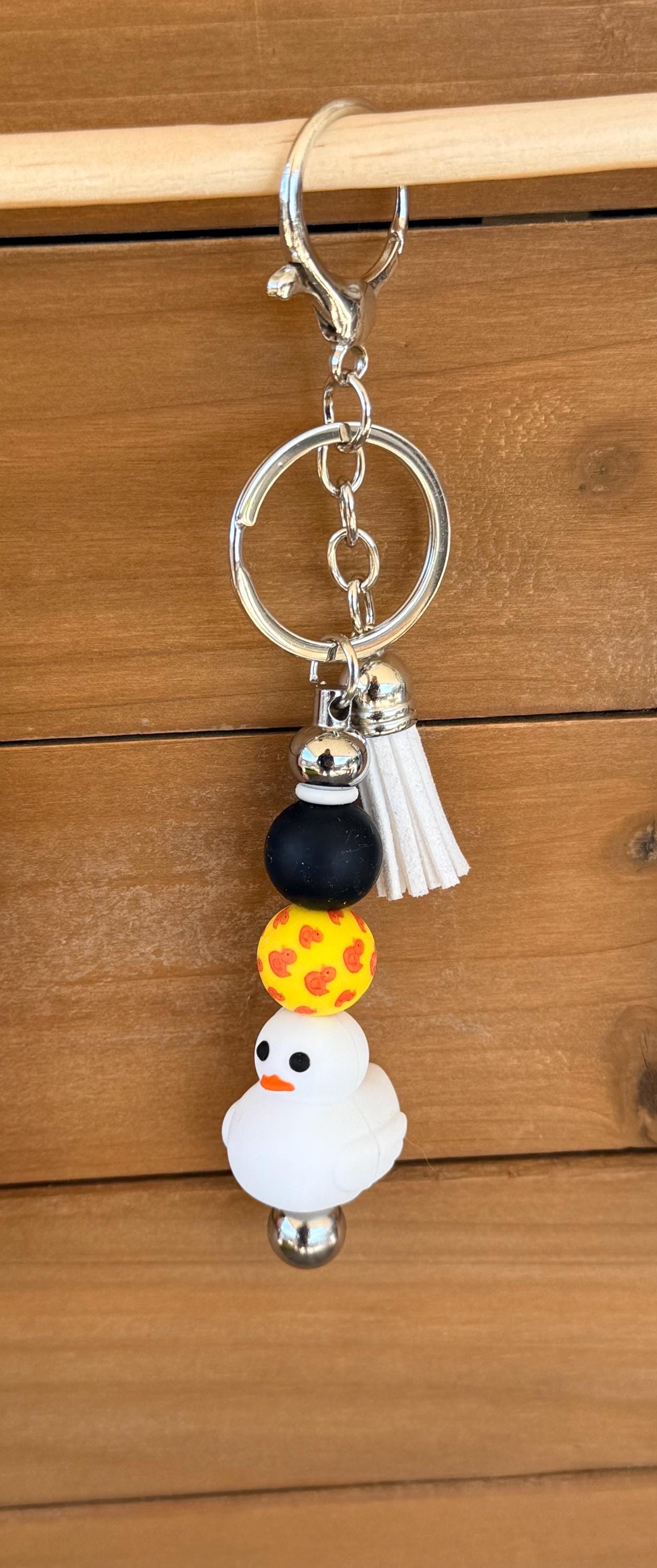 Rubber Duck Drop Silicone Beaded Keychain with Leather Tassel