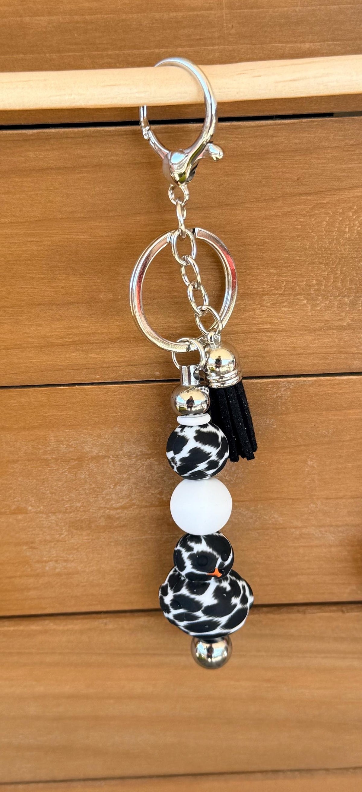 Rubber Duck Drop Silicone Beaded Keychain with Leather Tassel