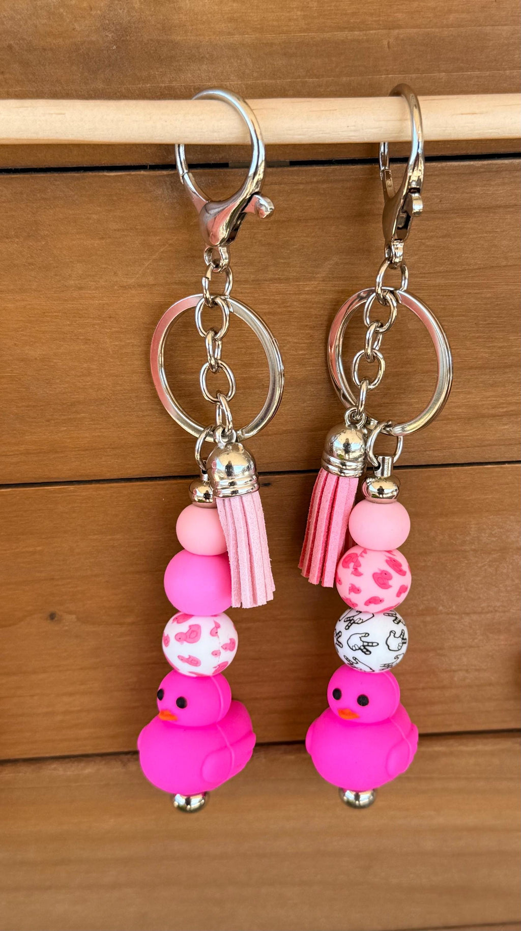 Rubber Duck Drop Silicone Beaded Keychain with Leather Tassel