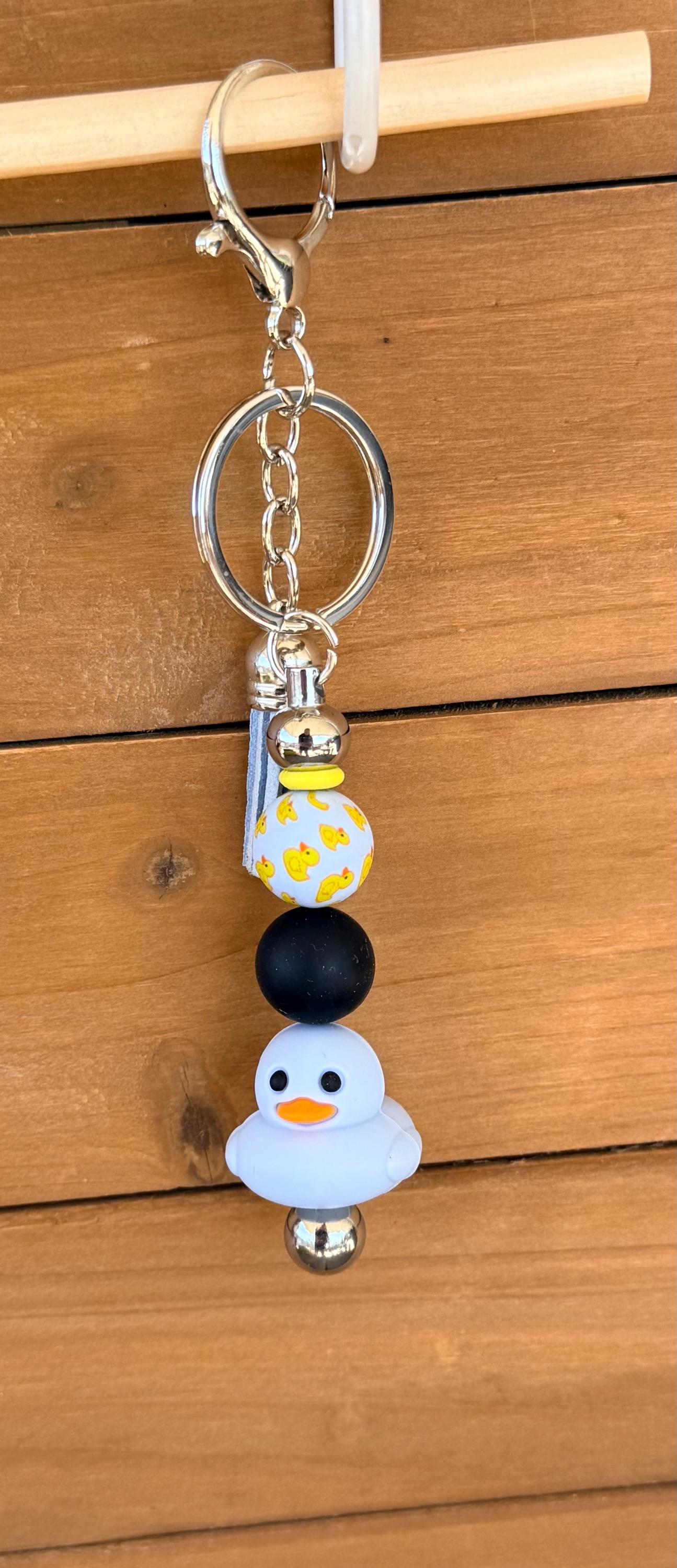 Rubber Duck Drop Silicone Beaded Keychain with Leather Tassel