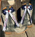 Navy Blue, White & Red Western Boot Bows | Patriotic Country Concert Boot Bling | Clip-On Cowboy Boot Accessories